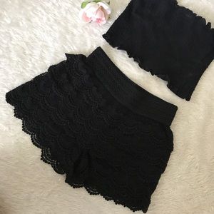 Black High Waist Crochet Shorts
